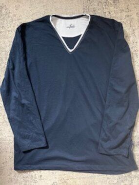 van Laack Lufthansa V-Neck Long Sleeve Top Navy White Men's XL